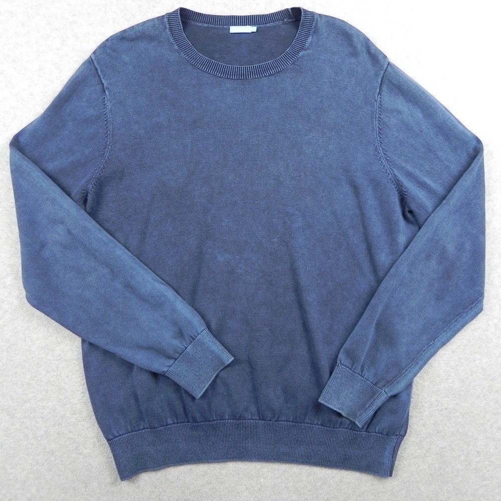 J. McLaughlin Sweater Mens Medium Pullover Combed Cotton Knit Blue Long Sleeve